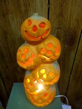 Vintage 90s Gemmy Lighted Foam Pumpkin Tower Stacked 15&quot; Smiling Totem F... - £19.77 GBP