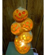 Vintage 90s Gemmy Lighted Foam Pumpkin Tower Stacked 15&quot; Smiling Totem F... - £19.45 GBP