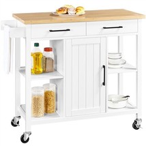 Rolling Kitchen Island Kitchen Cart With Bamboo Top &amp; Storage Cabinets &amp; Drawer - £167.05 GBP