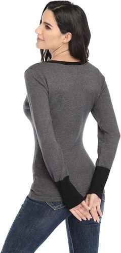MISS MOLY Women's Long Sleeve Knitted Sweater Sexy Deep V Neck Fitted Tops Grey Item image 4