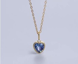 14K Gold Tiff Blue Heart Charm Necklace- 925 Silver, stylish, gift, shiny - £43.02 GBP