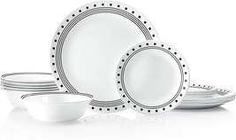 Dinnerware Set For 6 Modern Glass Dishes Plates Bowls Salad White Black ... - £85.61 GBP