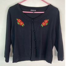 Sourpuss Crop Button Cardigan Sweater Black Flower Rockabilly Stretch Women XXL - £12.94 GBP