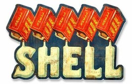 Shell Motor Spirit Liquid Text Oil Gasoline Metal Sign - £39.19 GBP