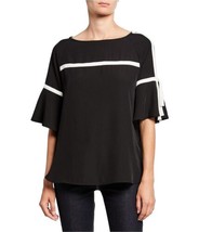 Calvin Klein Womens Contrast-Trim Flutter-Sleeve Top Size X-Small Color Black - £39.56 GBP
