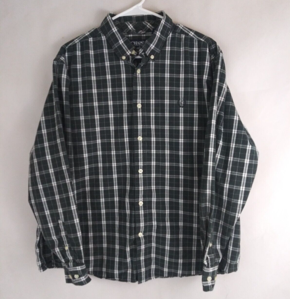 Chaps Custom Fit Men&#39;s Green Checkered Casual Dress Shirt Size XXL - $14.84