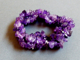 Three strand twist Amethyst nugget Stone Beads stretched bangle bracelet - £23.74 GBP