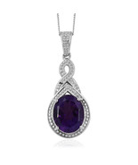 Lusaka Amethyst Platinum/Sterling Silver Pendant W/20&quot; Chain (12x10mm)  ... - £90.35 GBP