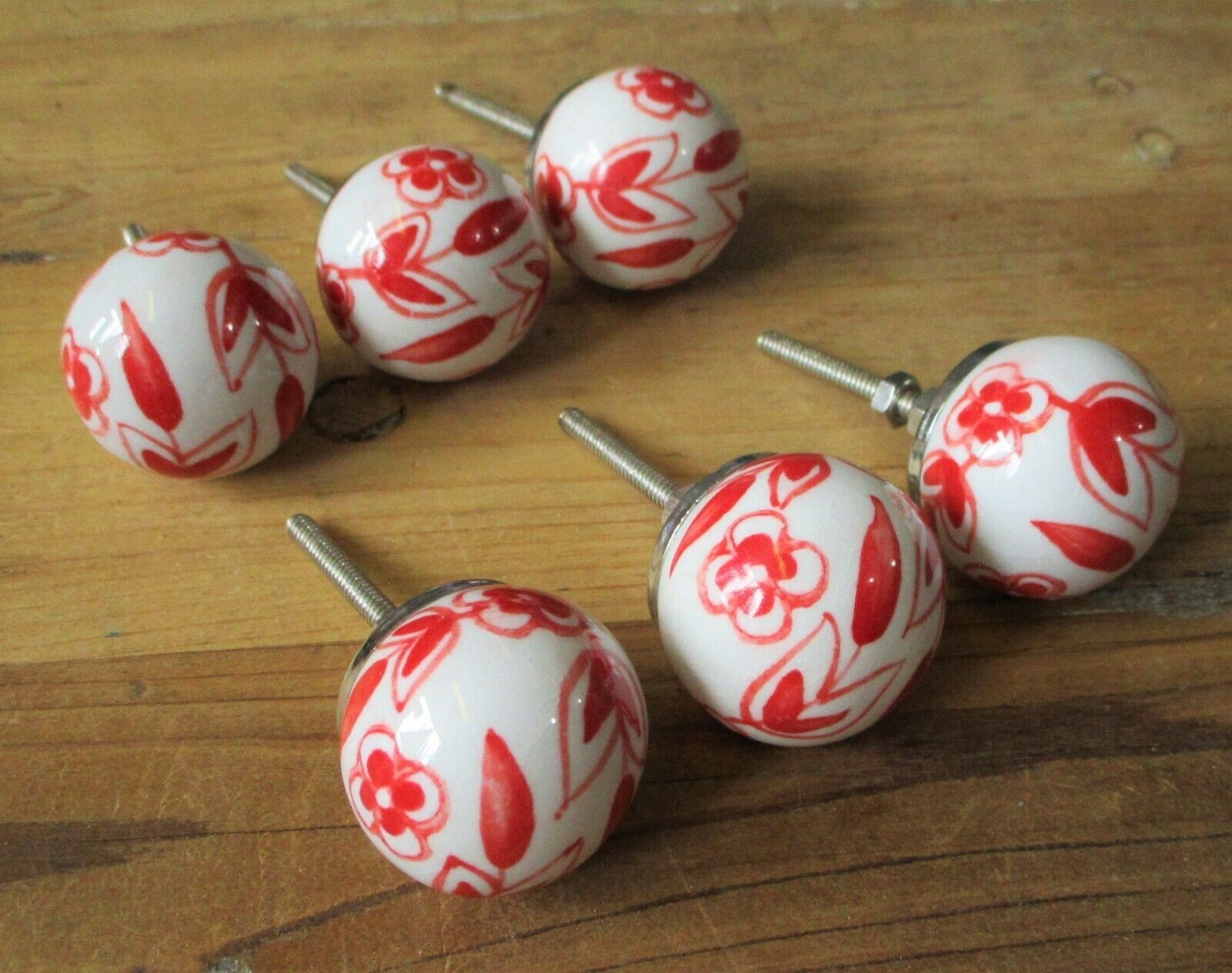6 Painted Ceramic Drawer Flower Knobs Pulls Handle Cabinet Hardware Roun... - $13.99