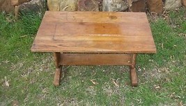 Vtg Ranch Oak Western Bench Table Cowboy Room Decor Southwest Lodge Mcm Accent - £95.70 GBP