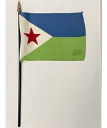 Djibouti Mini Desk Flag - Black Wood Stick Gold Top 4” X 6” - £3.86 GBP