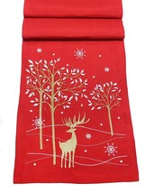 Shimmer Stag Embroidered Red/Gold Christmas Table Runner - 14&quot; x 75&quot; - £26.10 GBP