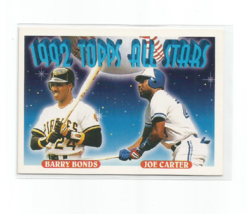 Barry Bonds / Joe Carter 1993 Topps 1992 Topps All Stars Card #407 - £3.92 GBP