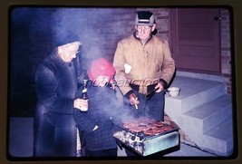 1966 Boy Red Hat, Grandparents Grilling Burgers at Nights Humor Color Slide - £2.36 GBP