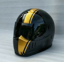 Retro Motorcycle Black Gold Helmet With Visor Retro Vintage Custom M L XL - £140.43 GBP
