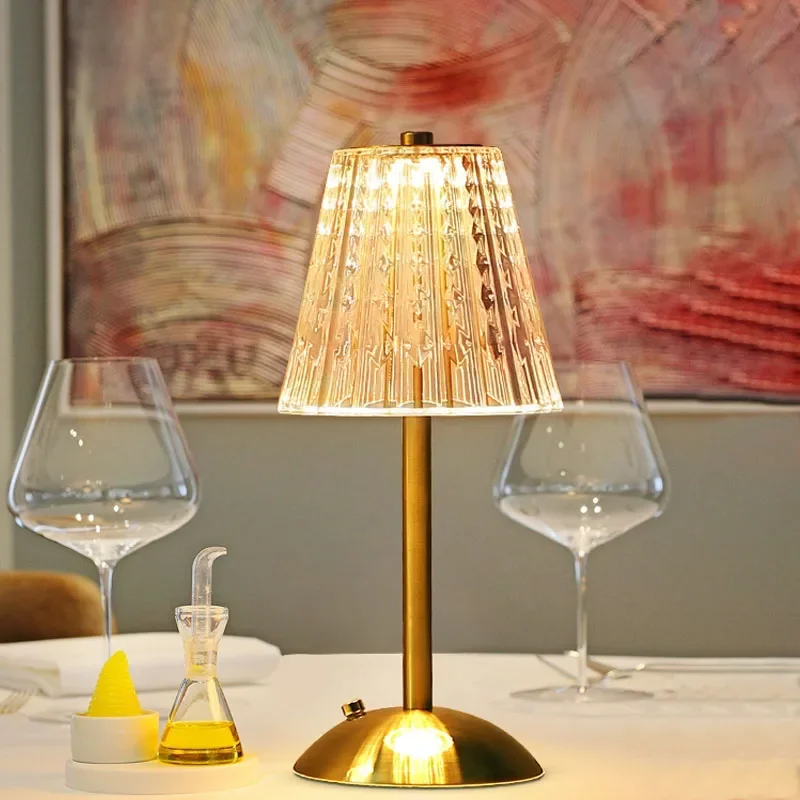 Crystal Table Lamp Rechargeable Night Light 3Color Dimmable LED Touch Lamp - $22.25