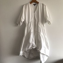 Urban Revivo Boho Dress 4 White Poplin Dolman Sleeve Popover V Neck High... - $41.68