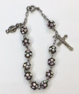Vtg AB Crystal &amp; Silver Tone Bracelet with one Sterling Silver Crucifix ... - £31.45 GBP