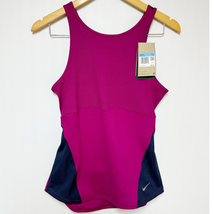 Nike Yoga Womens Ribbed Tank Top Dri-Fit Pink Navy Slim Fit Open Back Me... - $24.75