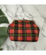 Vintage 60s Plaid Coin Purse Pouch Red Yellow Vinyl Gold Frame Academia ... - $19.79