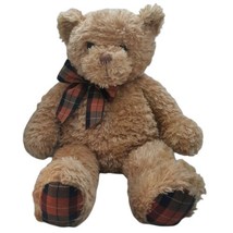 Gund Tan Teddy Bear Soft Cuddly Plush Plaid Bow Stuffed Animal Toy Approx 17&quot; - £12.54 GBP