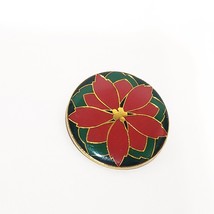 Christmas Poinsettia Flower Pin Brooch 1 1/2&quot; Hallmark Cards Metal 1990&#39;s Enamel - £12.44 GBP
