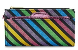 No Boundaries Ladies Zip Button &amp; Removable Card Wallet Ella Rainbow Stripe - $13.35