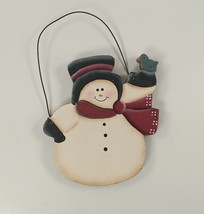 Snowman with Red Scarf &amp; Bird Wooden Christmas Decoration 3.75&quot; Hanging ... - $4.00