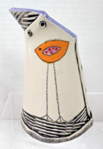 CMP Pottery Vase Vessel w Birds w LONG Leggs Pitcher Jug Orange Purple R... - $39.11