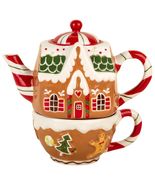 3pc Xmas Gingerbread House Teapot W-Gingerbread Design Mug Set of 2 - $46.48
