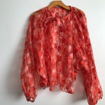 Orange Sheer Cardigan Jacket Lightweight Tie Neck Tulip Organza Puff Sle... - $26.72