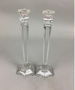 Set Of 2 Elegant Clear Glass Candlestick Holders With Hexagon Base - 11.5” - $432.78 MXN