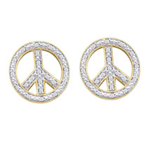 10k Yellow Gold Round Diamond Peace Sign Circle Screwback Stud Earrings 1/6 - £237.67 GBP