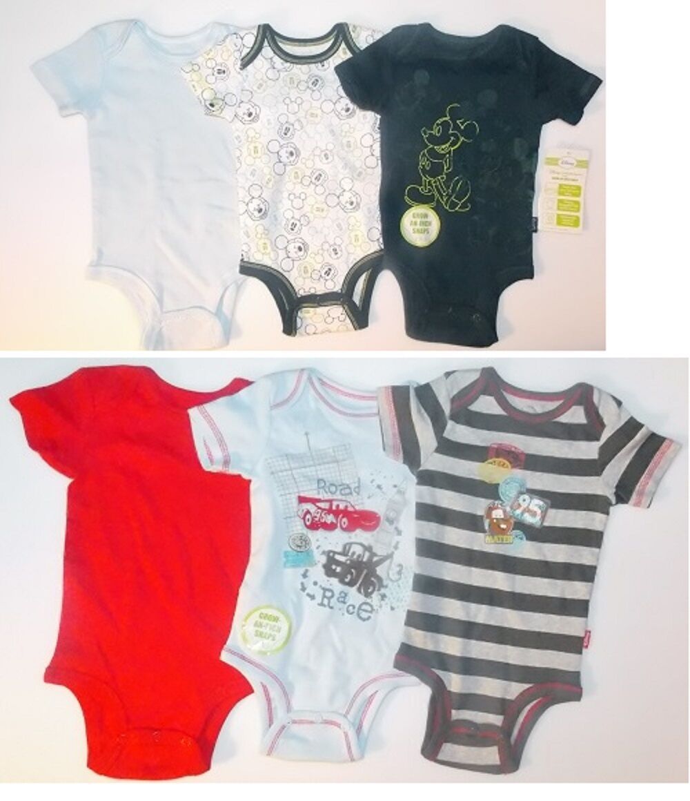 Disney Mickey Mouse or Cars Infant Boys 3 Pack Bodysuits Sizes 6M or 9M NWT - $11.99