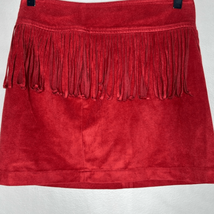 Express Skirt Womens Sz XS Red Rust Faux Suede Fringe Zip Mini - £9.40 GBP