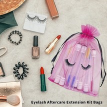 100 Pack Eyelash Aftercare Bags Eye Lash Makeup Bags Drawstring Mesh Empty Beaut - £28.59 GBP