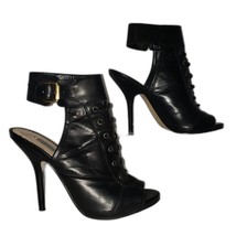 Guess GW KALLI Black Leather Open Toe Lace Up High Heel Booties Womens Size 7 - $39.60