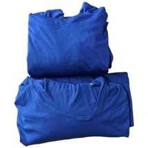 2 Long Sleeve Blue Workout Shirts with Hood Size Medium M/L Loose Solid - $34.02