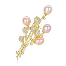 Trendolla Flower Cultured balloon Sterling Silver Pin Brooch - £54.32 GBP