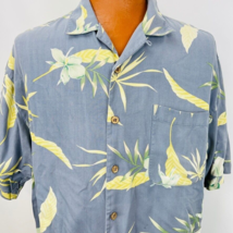 Vintage Autumn Mountain Hawaiian Aloha L Silk Shirt Floral Leaves Coconut Button - £32.16 GBP