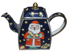 Metal Enameled Miniature Santa Claus TEAPOT, Bibelot - £31.86 GBP