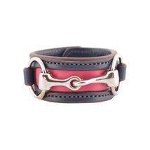 Equestrian Horse Snaffle Bit Two-Tone Navy Blue and Pink Leather Cuff Bracelet ( - $53.90