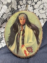 Vintage Pine Wood Slab Native American Princess Print 7”x9” Farmers Daughter VT - £7.00 GBP
