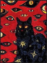 Black Cat Cohen Hippie Psychedelic Retro Fun Cool Eyes Black And Red Posters - £27.09 GBP