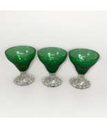 3 ANCHOR HOCKING Emerald Green Boopie Green Swirled Footed 4oz Champagne... - $14.84