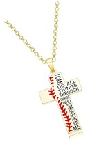 Baseball Cross Necklace Bible Verse I CAN DO All - $40.93