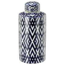 A&amp;B Home Geometric Carlyle Blue And White Round Lidded Jar 6X14&quot; - £58.56 GBP