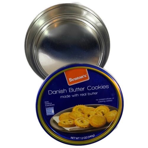 EMPTY Tin Benton&#39;s Danish Butter Cookies Blue Container Box Case Round 1... - $3.80