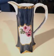 Water Pitcher Victorian Style Rose Pattern Gold Trim Porcelain Ceramic 1... - $11.88