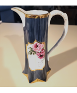 Water Pitcher Victorian Style Rose Pattern Gold Trim Porcelain Ceramic 1... - $11.88